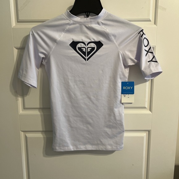 Roxy Girls Whole Hearted‎ Short Sleeve Rash Guard Blue Size L 12 - Picture 1 of 4